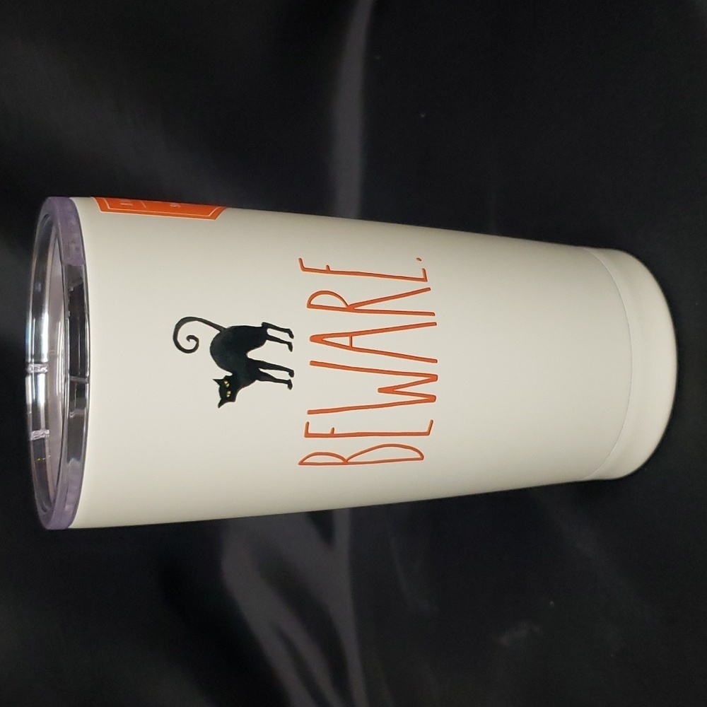 Rae Dunn NWT Insulated 17 oz Stainless Tumbler, BEWARE with Black Cat